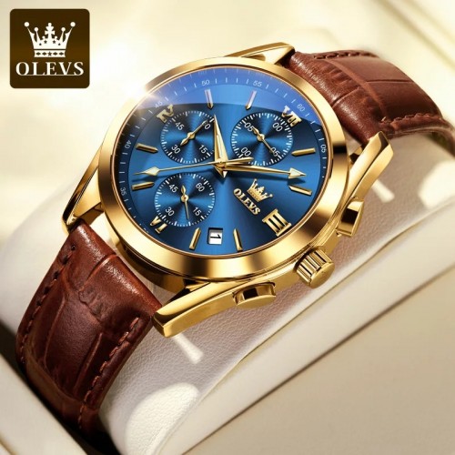 OLIVS Leather Quartz Fashion Watch for Men