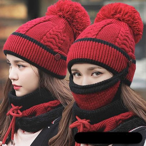 3in1 New Cold Weather Sets Womens Winter Scarf Set Hat Cap Set